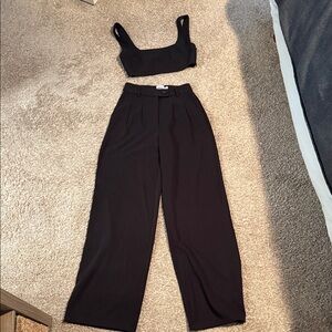 Princess Polly Black Huxley Wide Leg Pants & Crop Top Set
